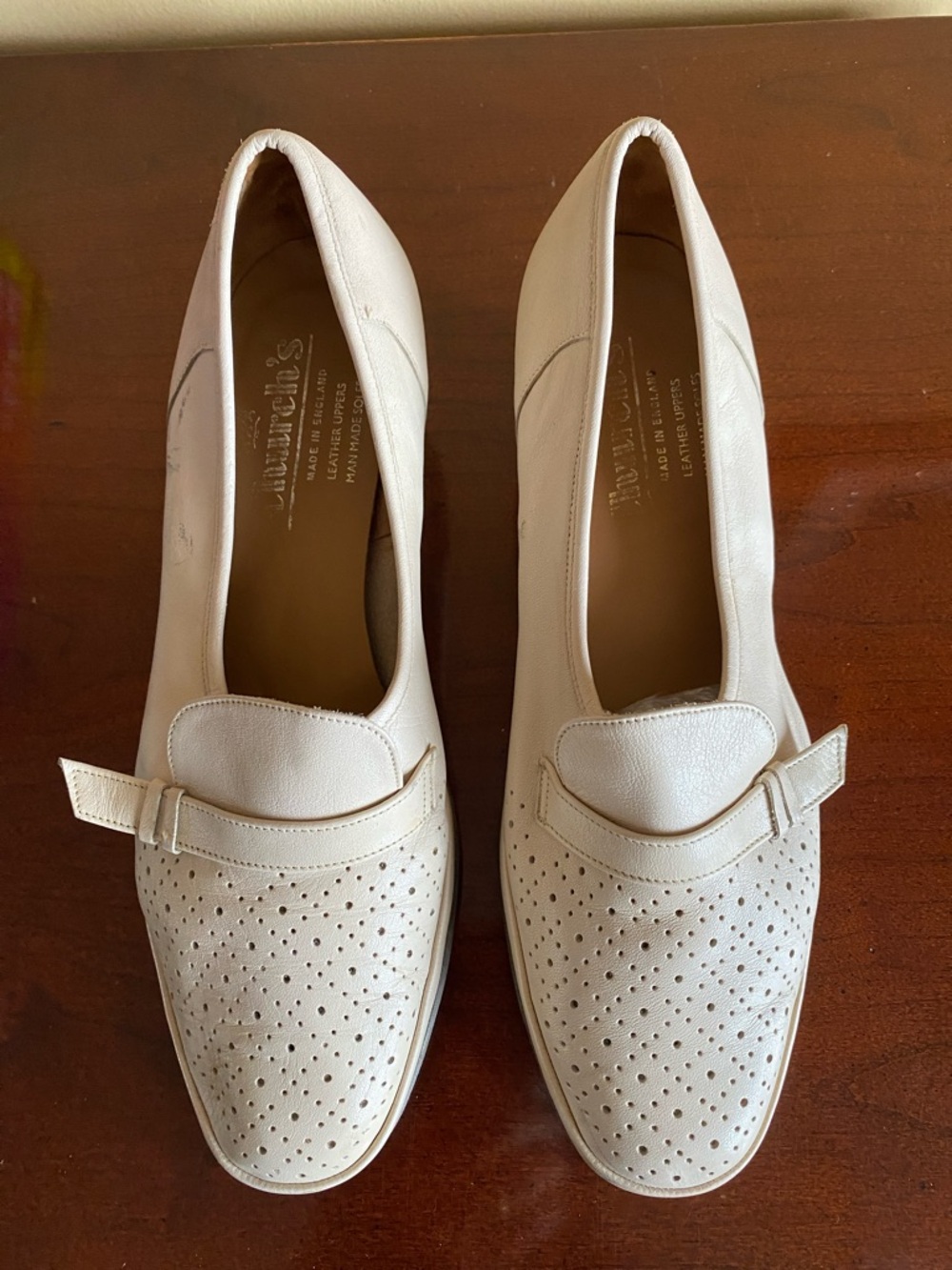 Vintage Church’s Perforated Leather Loafers Cream Women's Slip-On Flats England